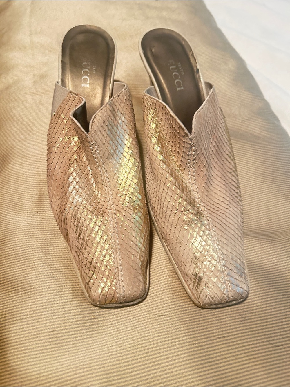 Sesto Meucci Metallic Blush Snakeskin-Effect Slip-On Mules